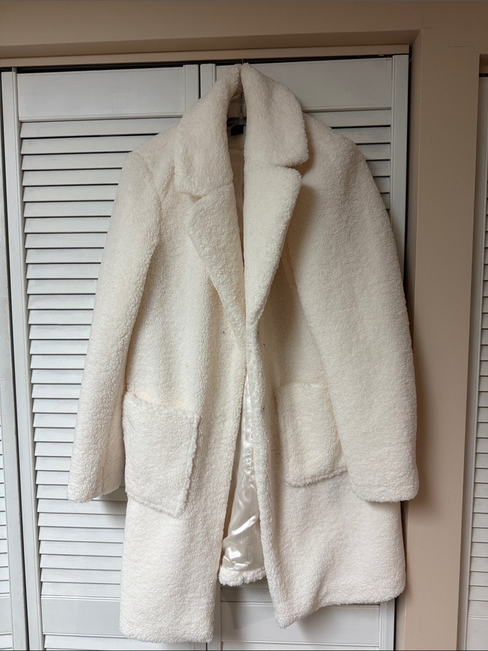French Connection Women's Cream Teddy Coat - Classic Oversized Winter Coat